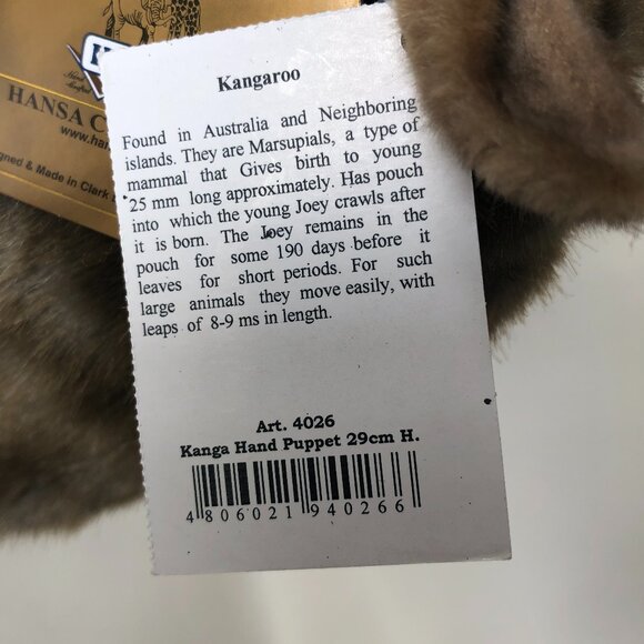 Hansa Plush New w/Tag Handcrafted Kangaroo Hand Puppet - Picture 11 of 16